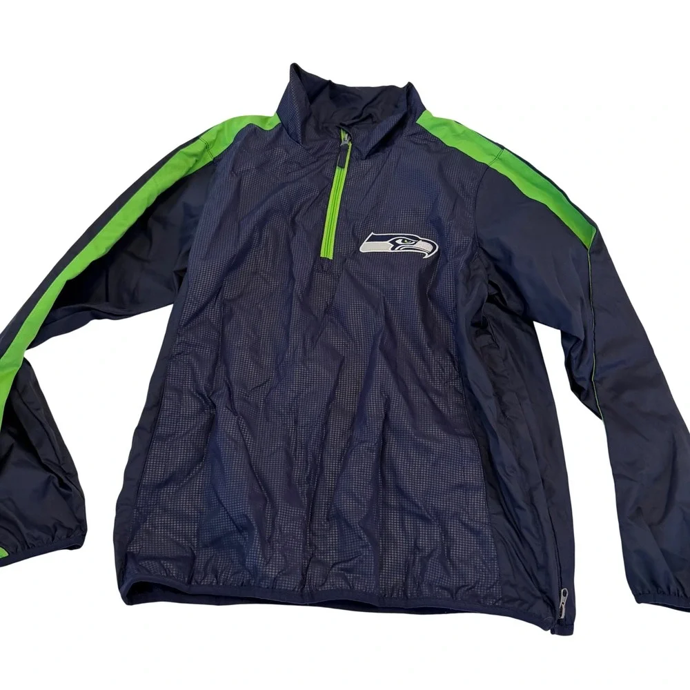 NFL Seattle Seahawks Youth Medium Quarter Zip Windbreaker Jacket Navy Green